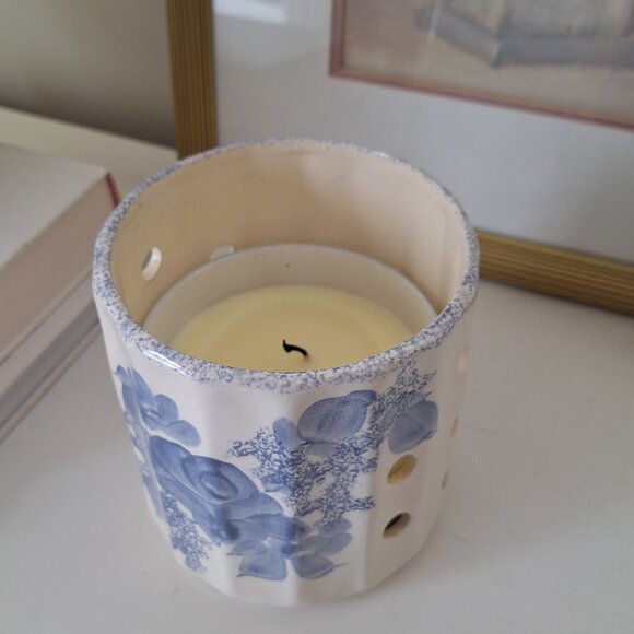 3 wick candle holder Vintage blue and white Pottery - Picture 6 of 10